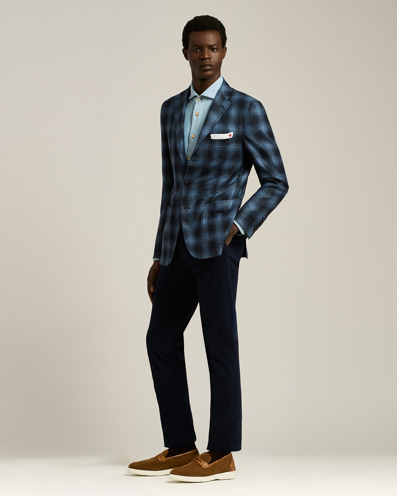 Kiton Jackets Blue Checked Sakko blau Kaschmir-Mix