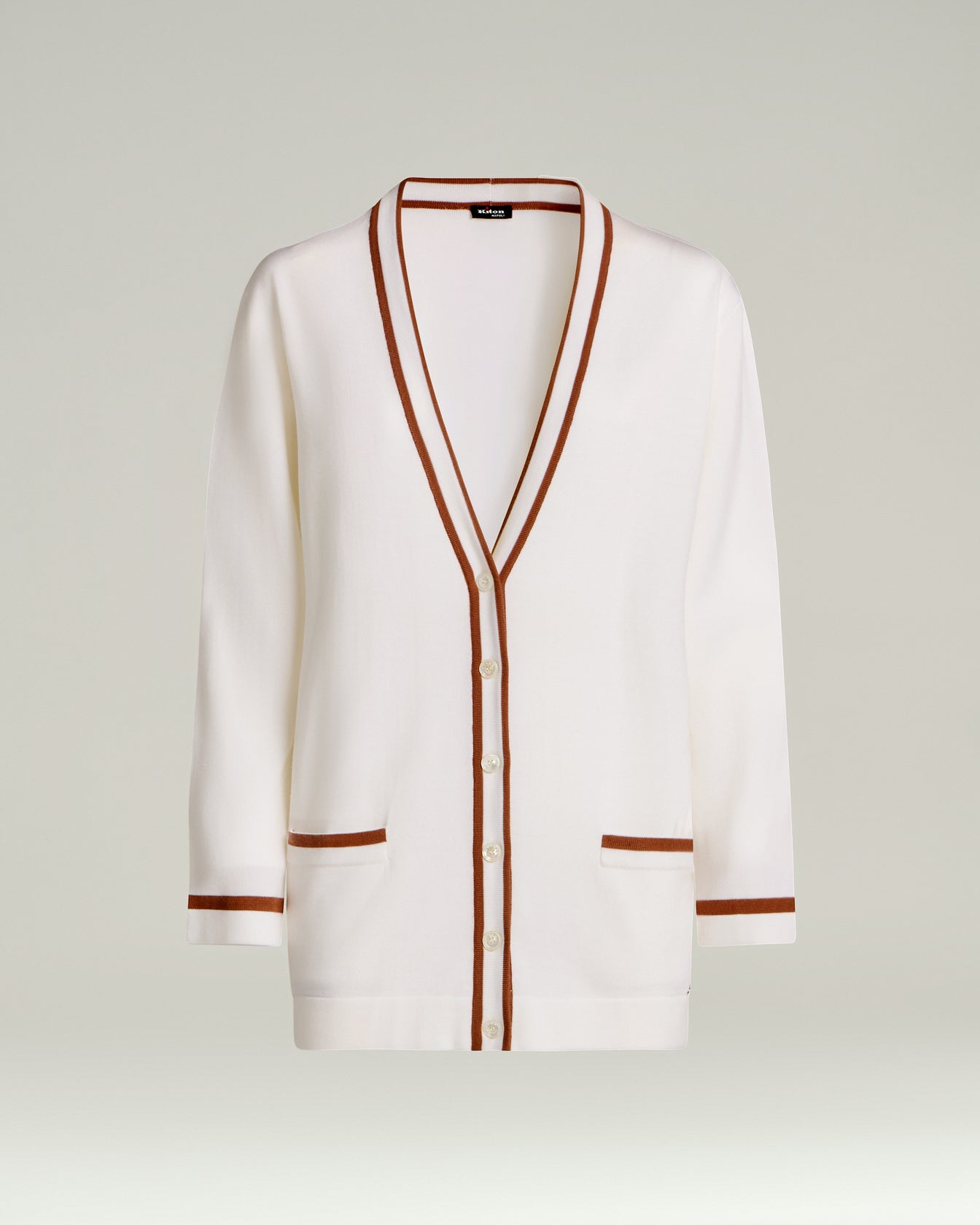 Kiton Knitwear Cardigan Wolle Weiß Haselnuss Damen