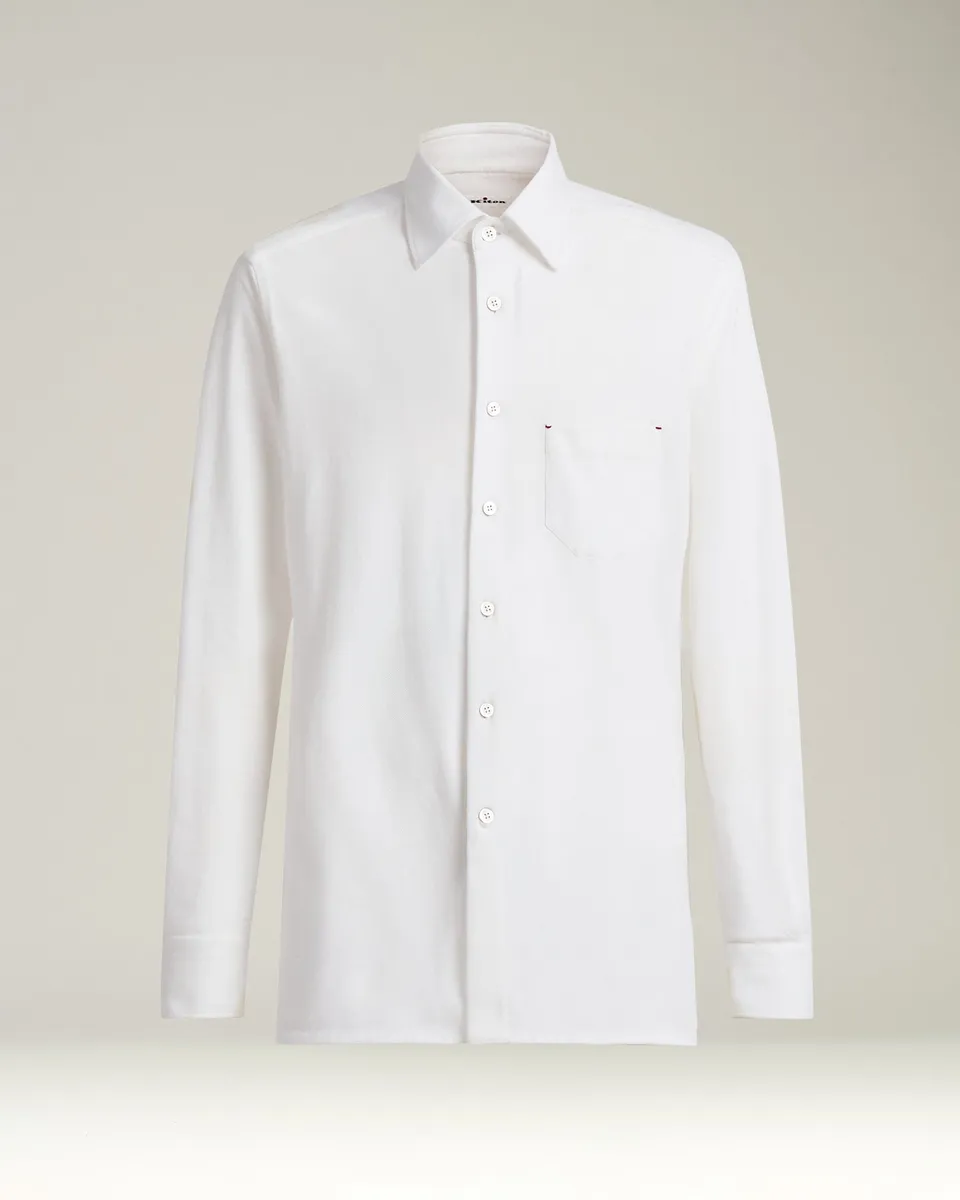 Kiton Nerano Shirt Jerseyhemd Weiß Baumwolle Druckknopf