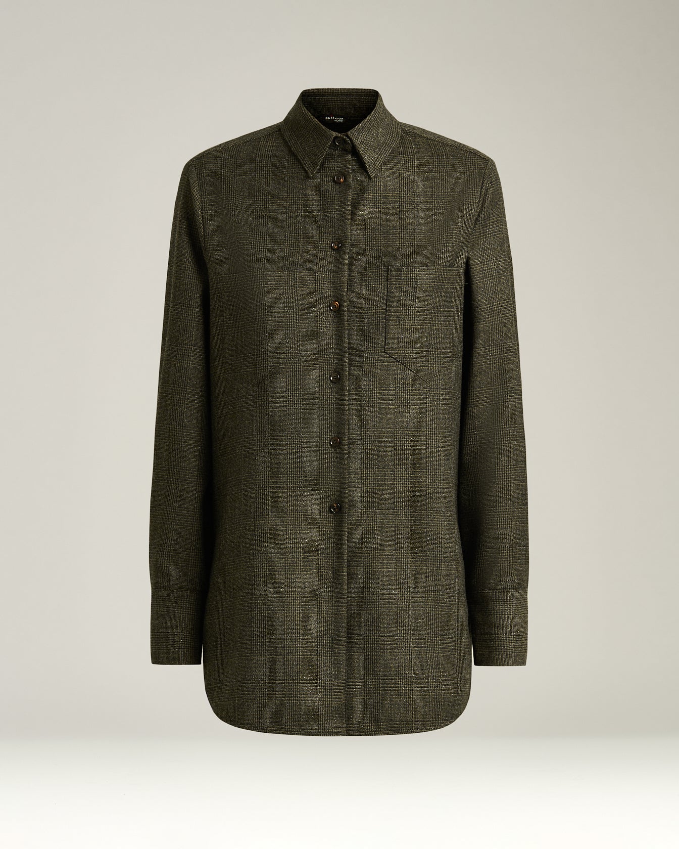 Kiton Shirts GREEN PRINCE OF WALES Bluse Wolle grün karo