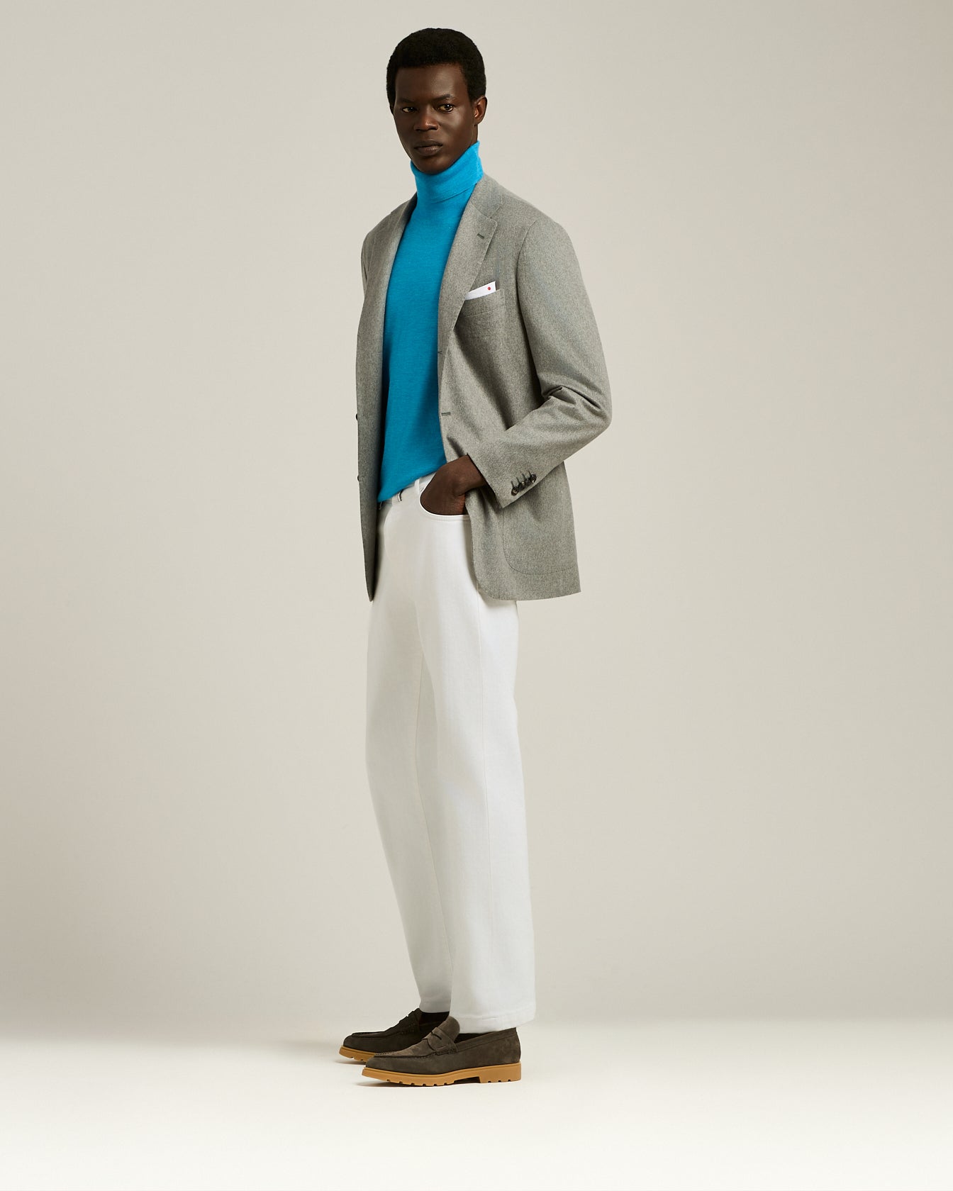 Kiton Sky Blue Turtleneck Seide Wolle Rollkragen Herren