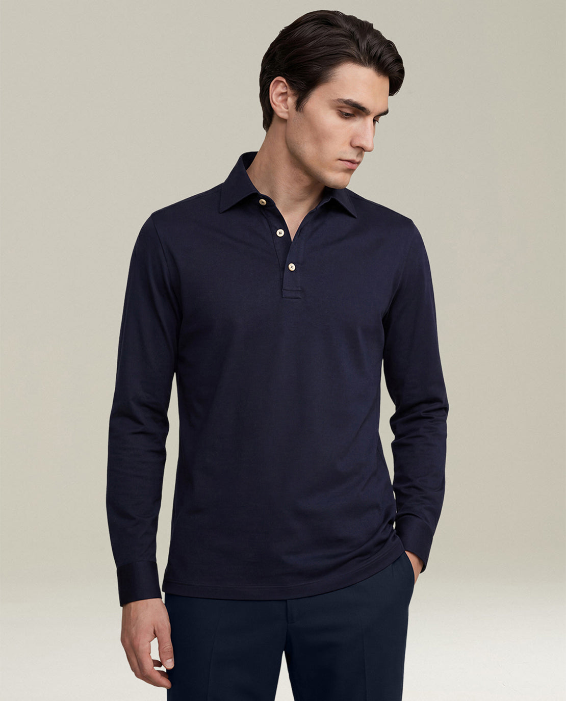 Kiton Hemd Positano Baumwolle Navy Langarm