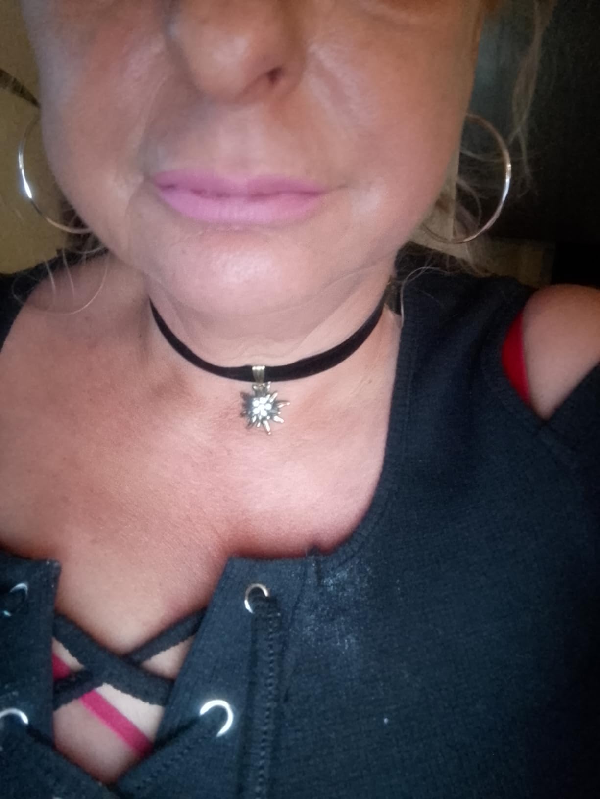 Alpenflüstern DAHEIM Samt-Kropfband Edelweiß Choker Schwarz