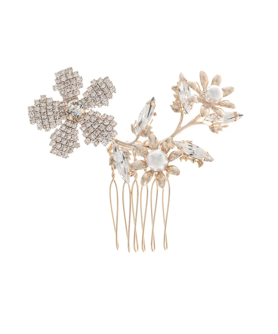 Elizabeth Bower June Crystal Haarkamm Gold Blüten