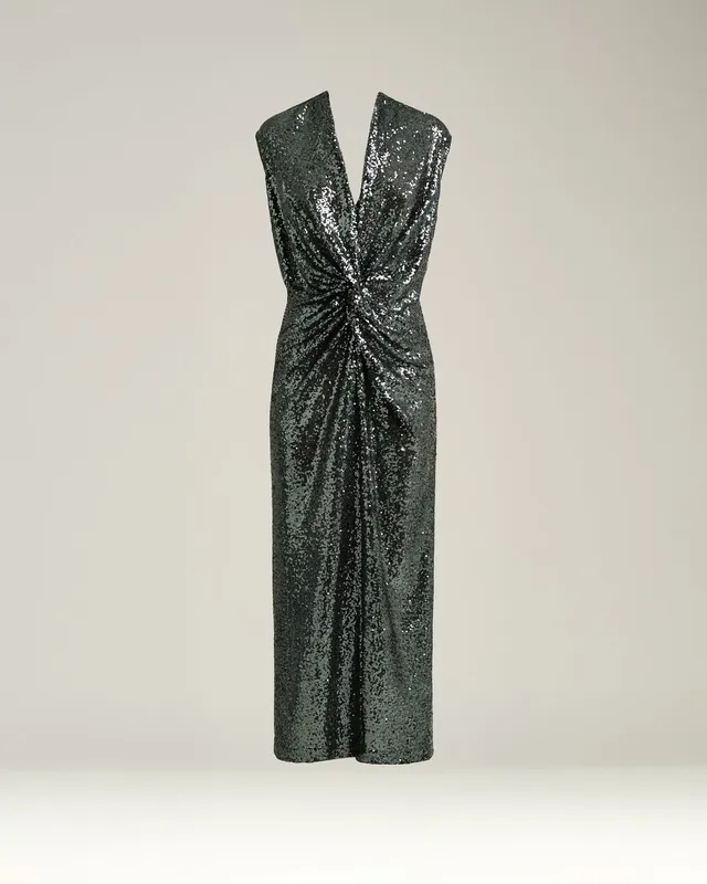 Kiton Dresses Midikleid Pailletten grau drapiert Party