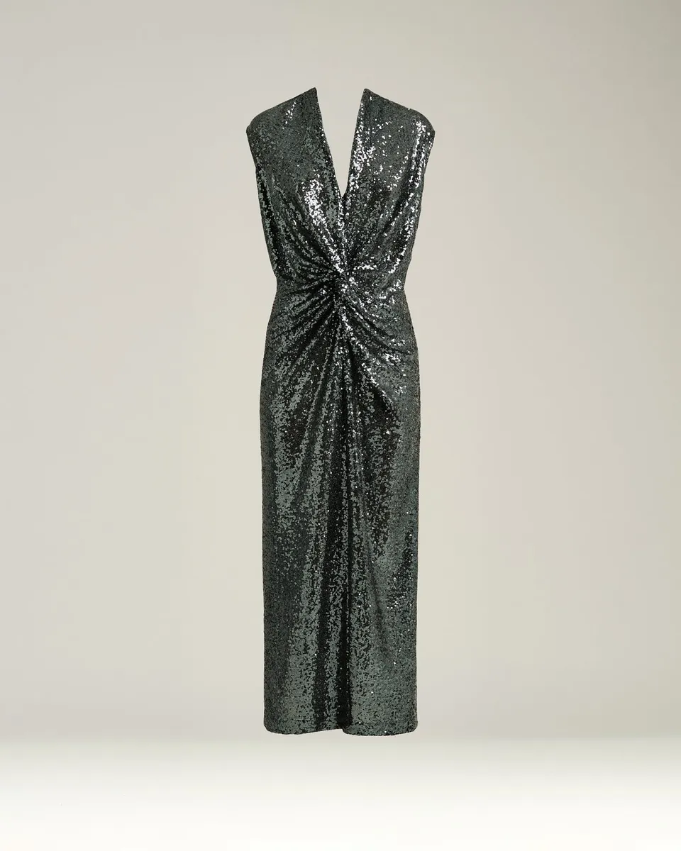 Kiton Dresses Midikleid Pailletten grau drapiert Party