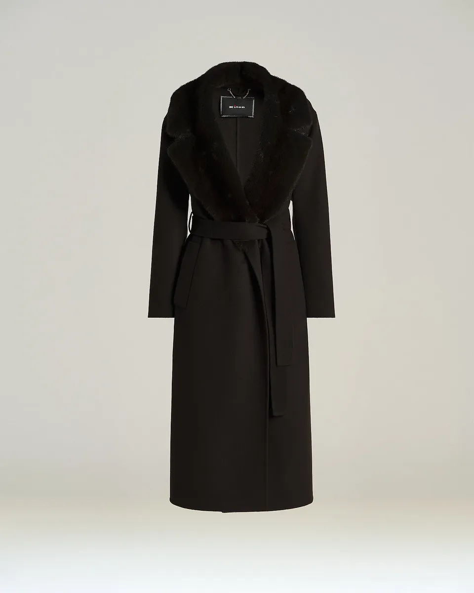 Kiton Outerwear Mantel Kaschmir braun mit Gürtel