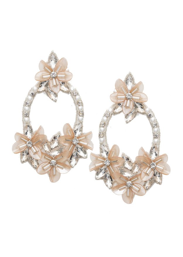 Elizabeth Bower Francine Floral Hoop Braut Ohrringe Blush Pailletten