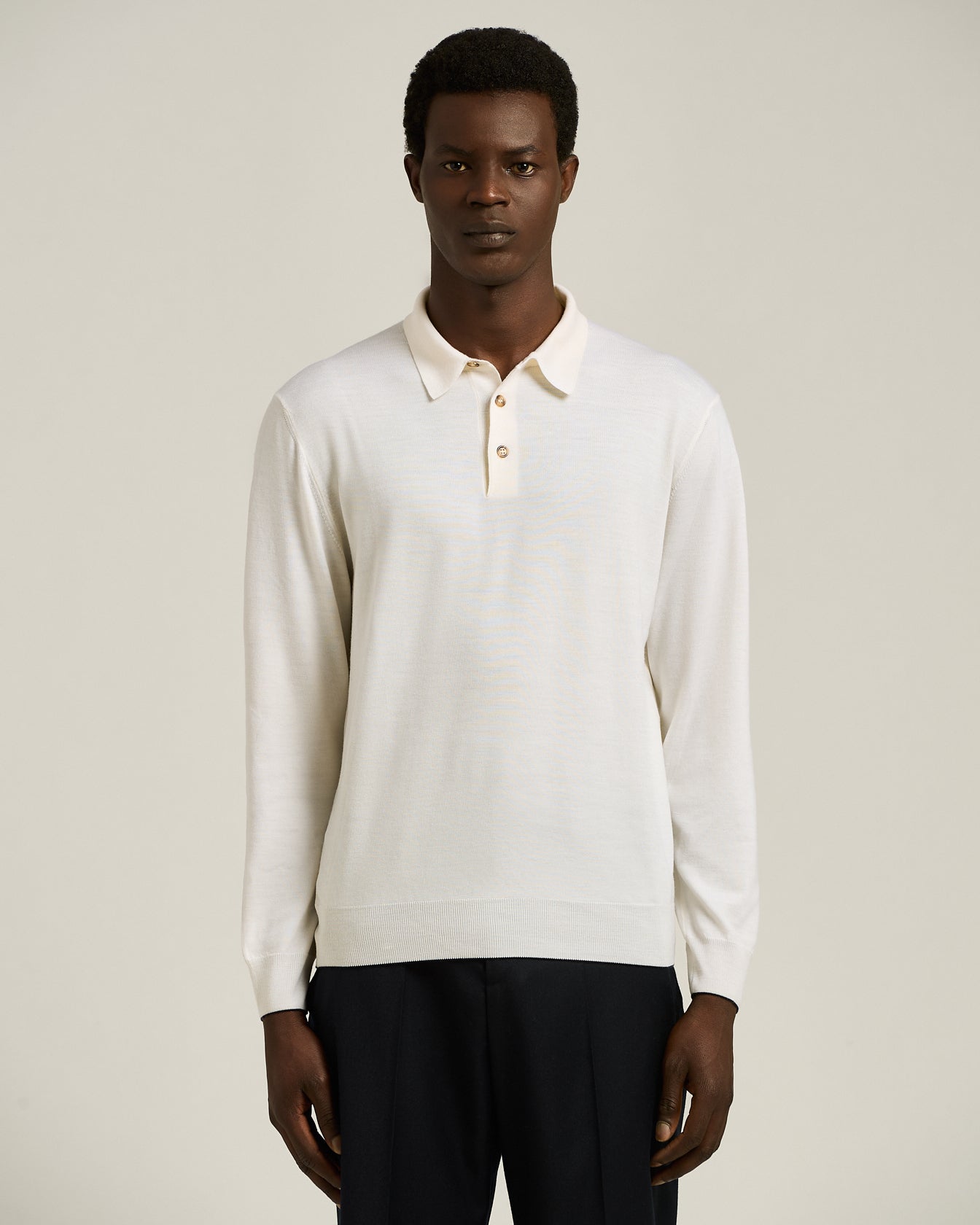 Kiton Long Sleeve Polo Poloshirt weiß Schurwolle