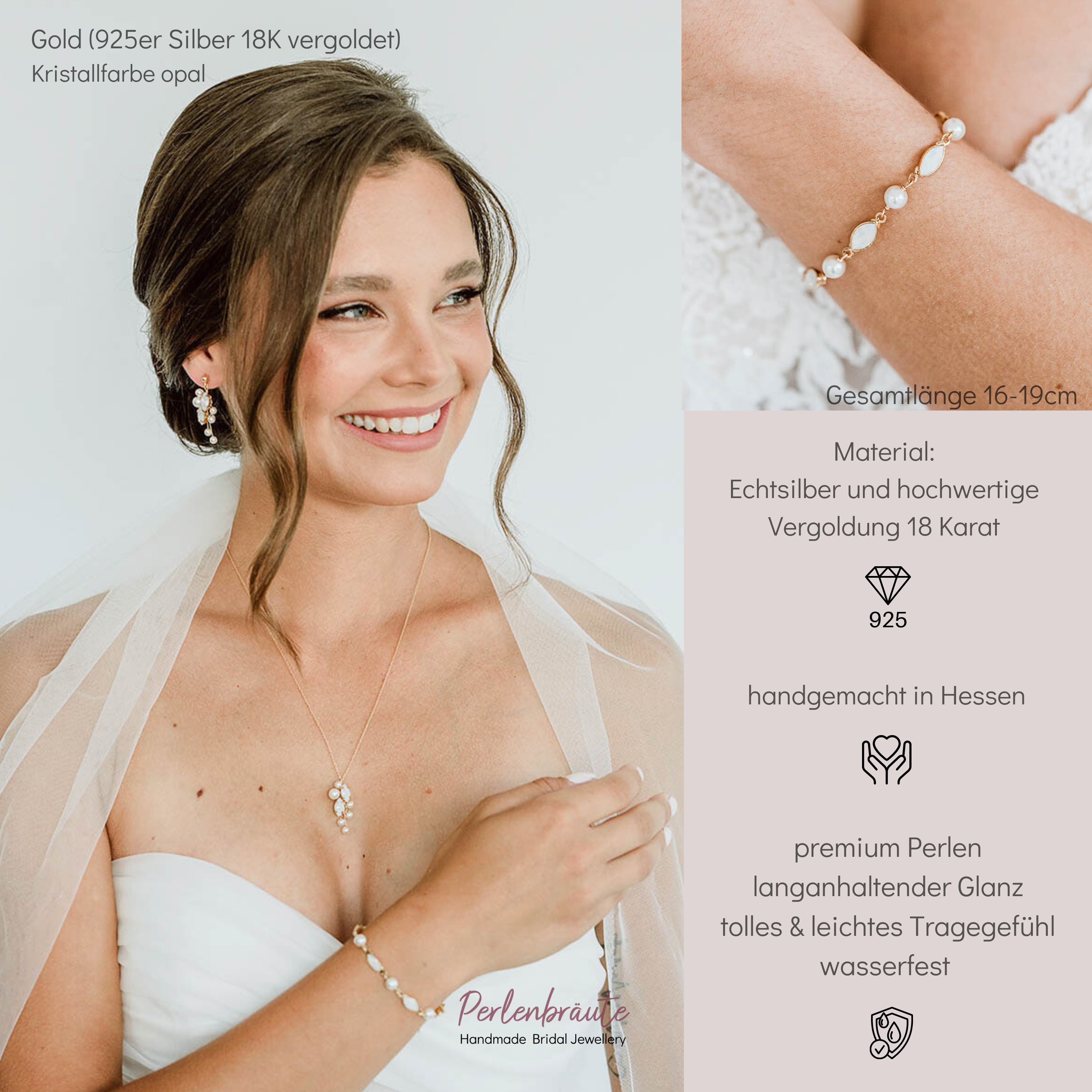 Perlenbräute Kylie Armband Gold mit Perlen und Kristallen