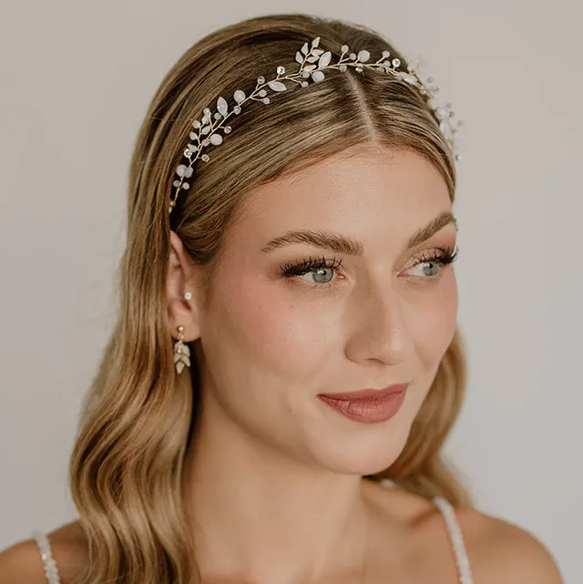 Perlenbräute Lana Headpiece Braut-Haarschmuck Gold 30 cm