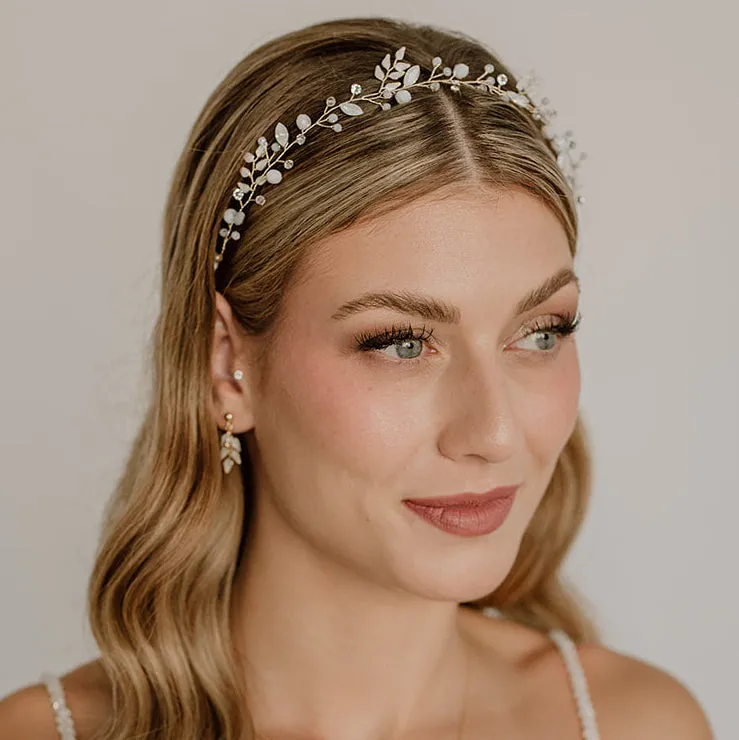 Perlenbräute Lana Headpiece Braut-Haarschmuck Gold 30 cm