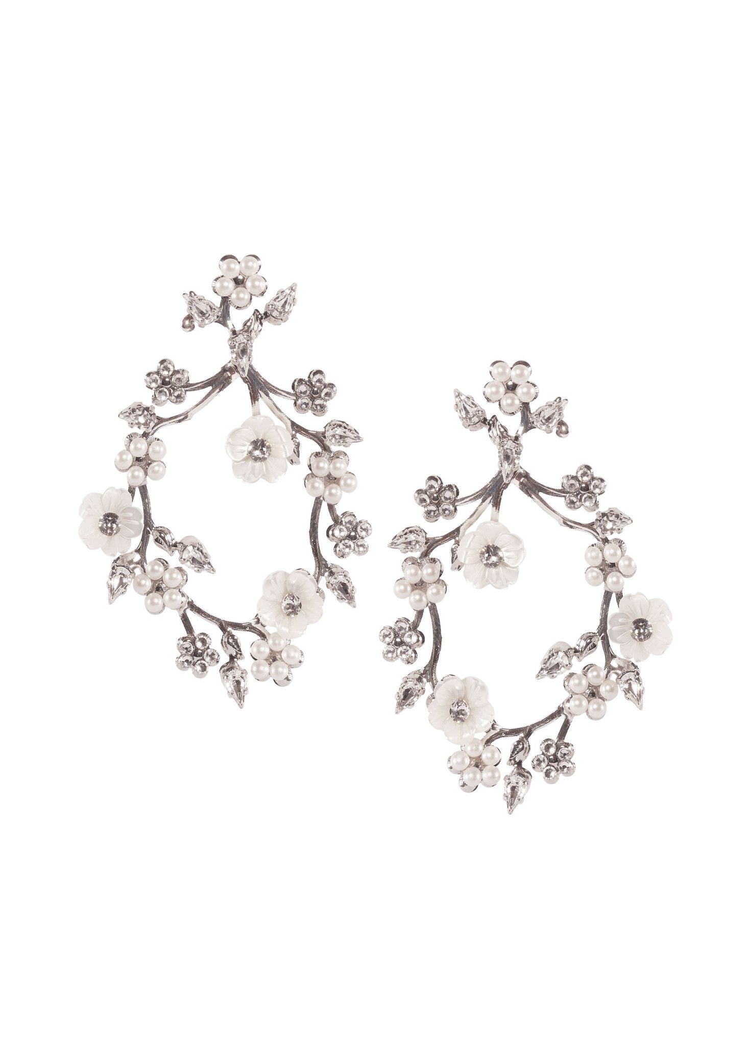 Elizabeth Bower Sakura Blossom Mini Floral Hoops Braut Ohrringe Rhodium