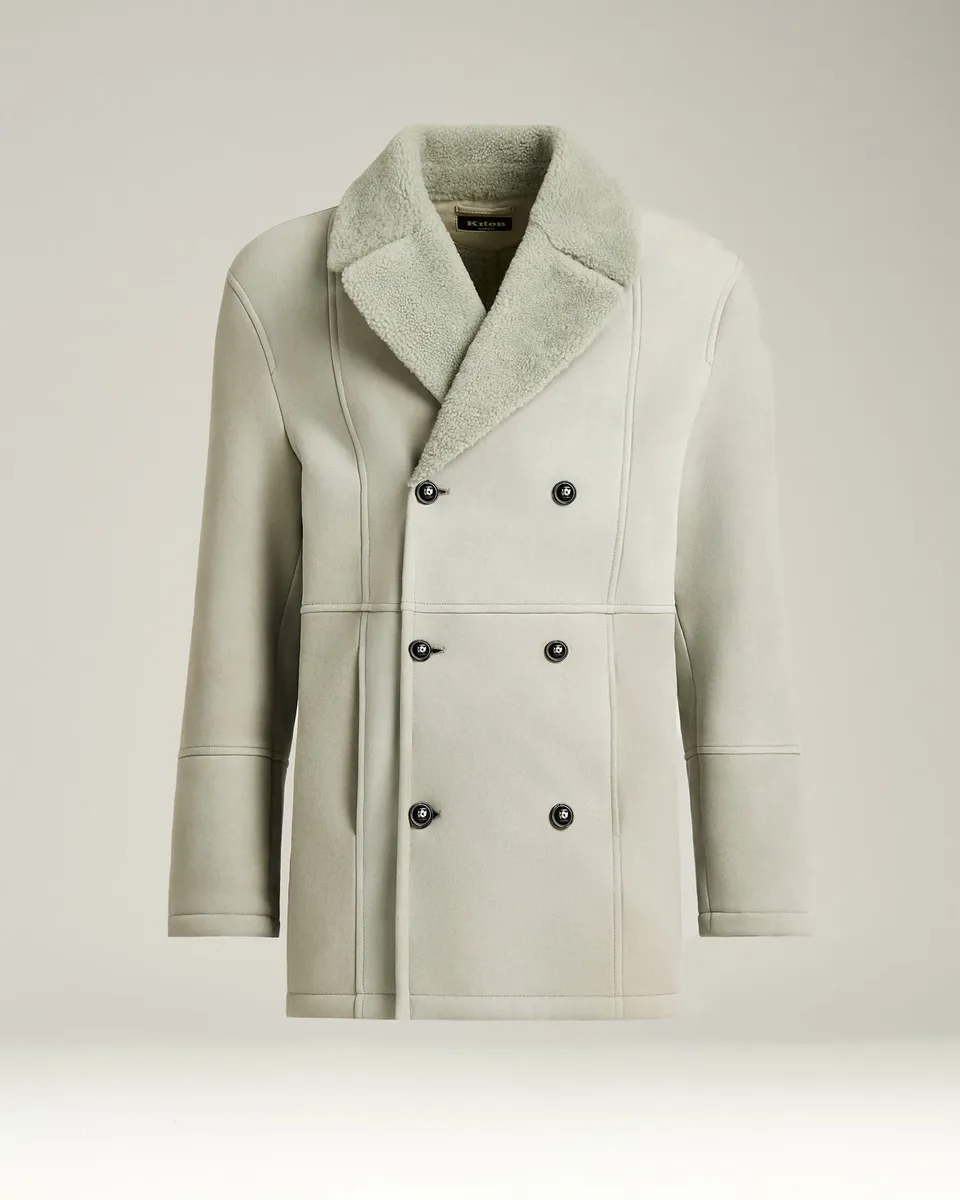 Kiton Outerwear Overcoat Zweireiher Lammfell Hellgrau 46-58
