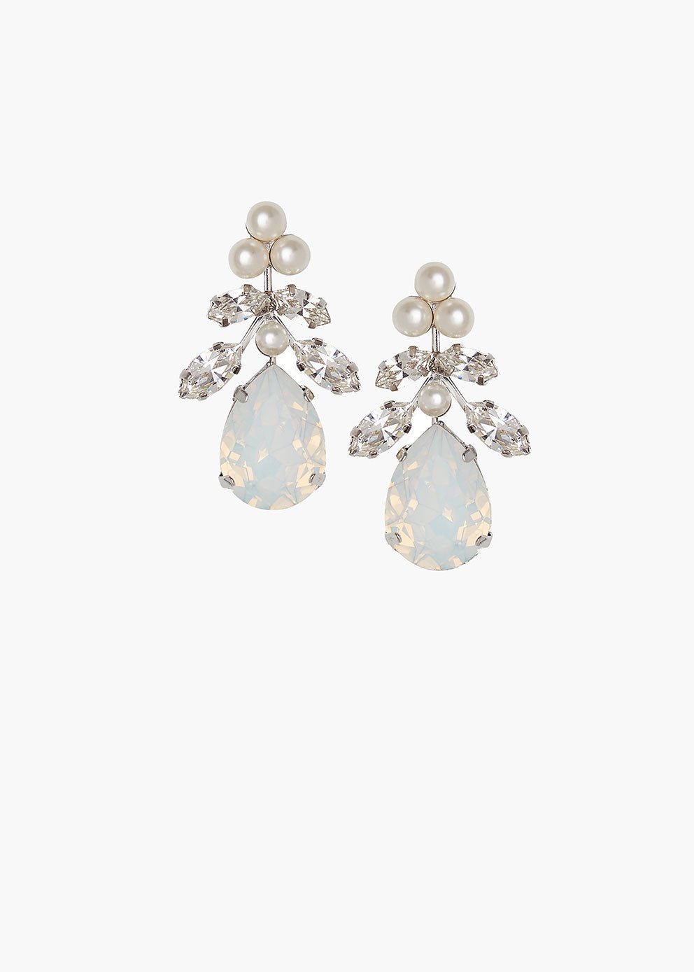 Elizabeth Bower Flora Crystal Drop Ohrringe Rhodium Clear Perle
