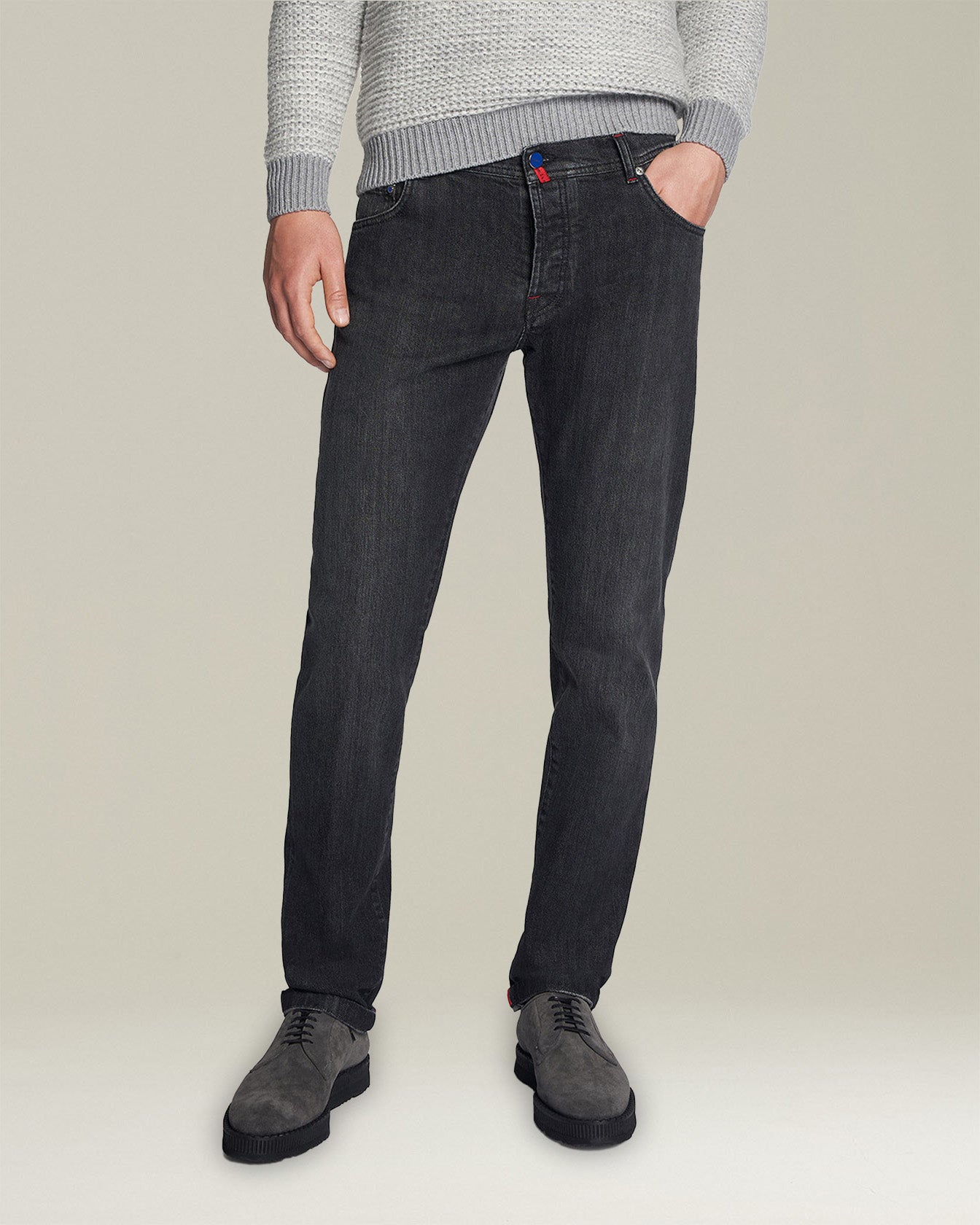 Kiton Pantaloni Cotone Slim Jeans dunkelgrau Baumwolle
