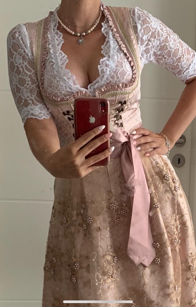 Alpenflüstern DAHEIM Fiona DHK122 Dirndlkette Rosé-Rosa Edelweiß