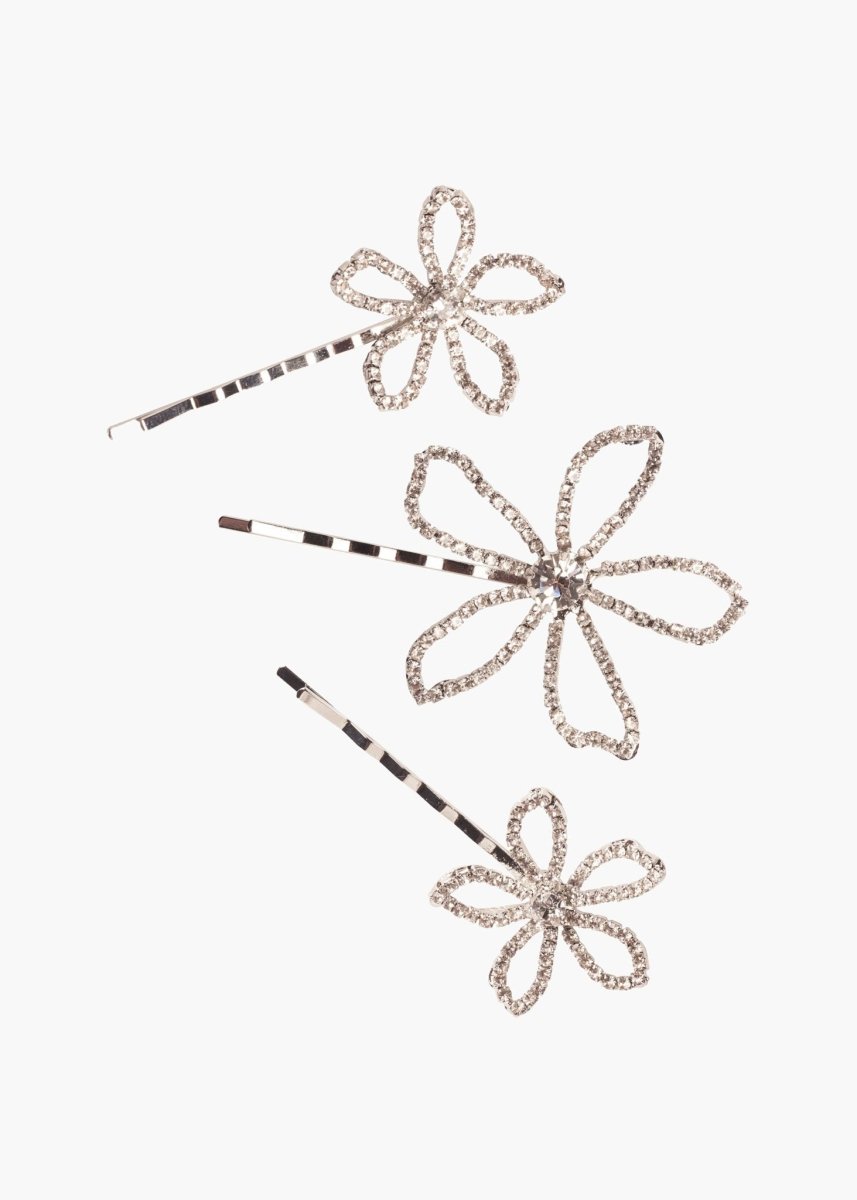 Elizabeth Bower Pavet Floral Haarnadeln Rhodium 3er Set