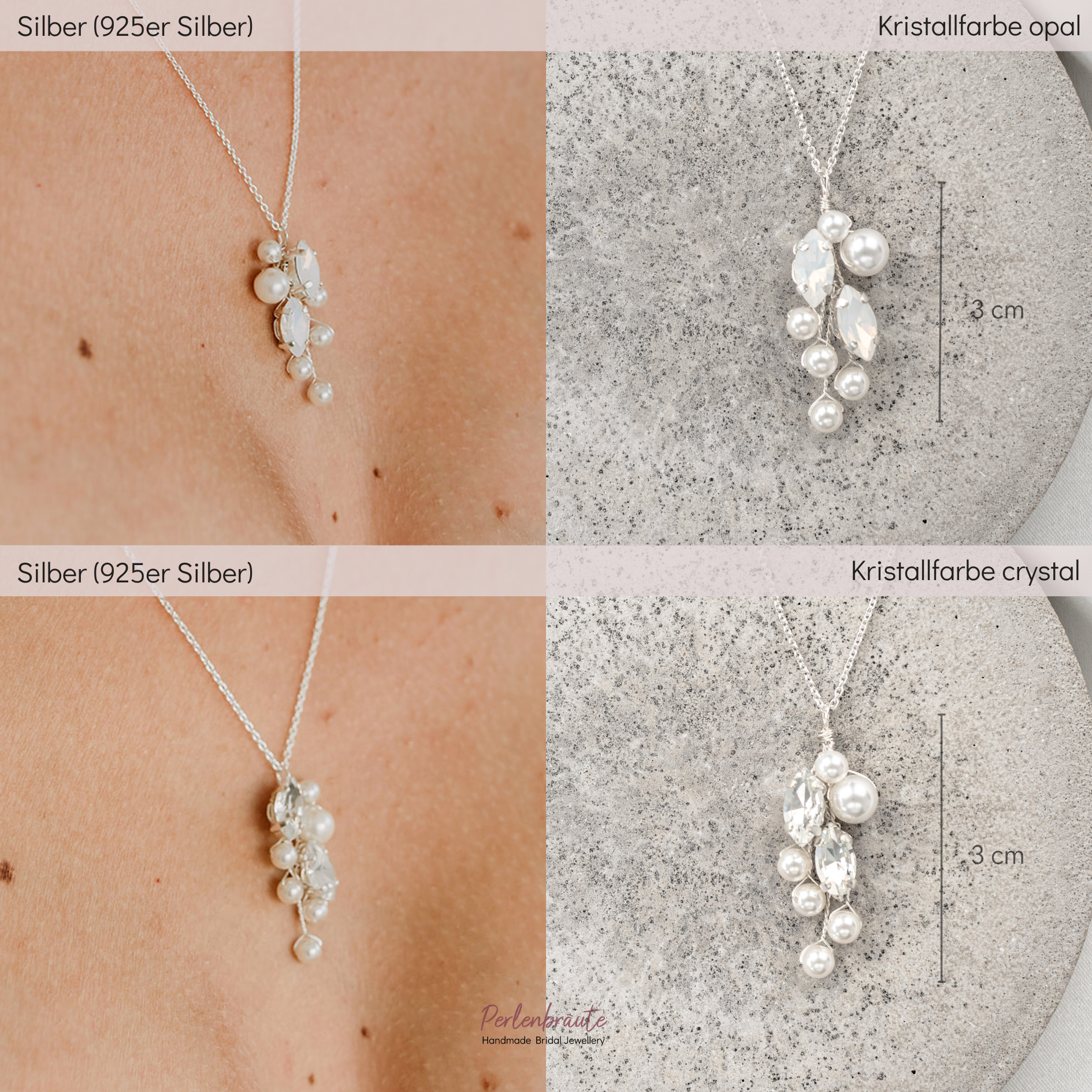 Perlenbräute Anastasia Halskette Braut Gold White Opal 45 cm