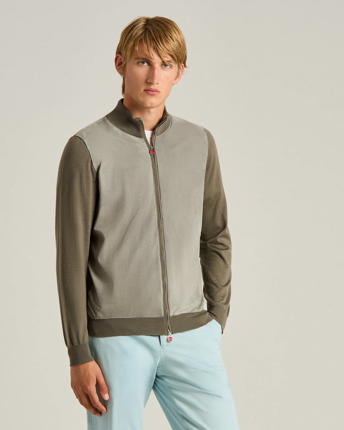 Kiton Jacke Kaschmir Seide grau Lammleder Gr. L