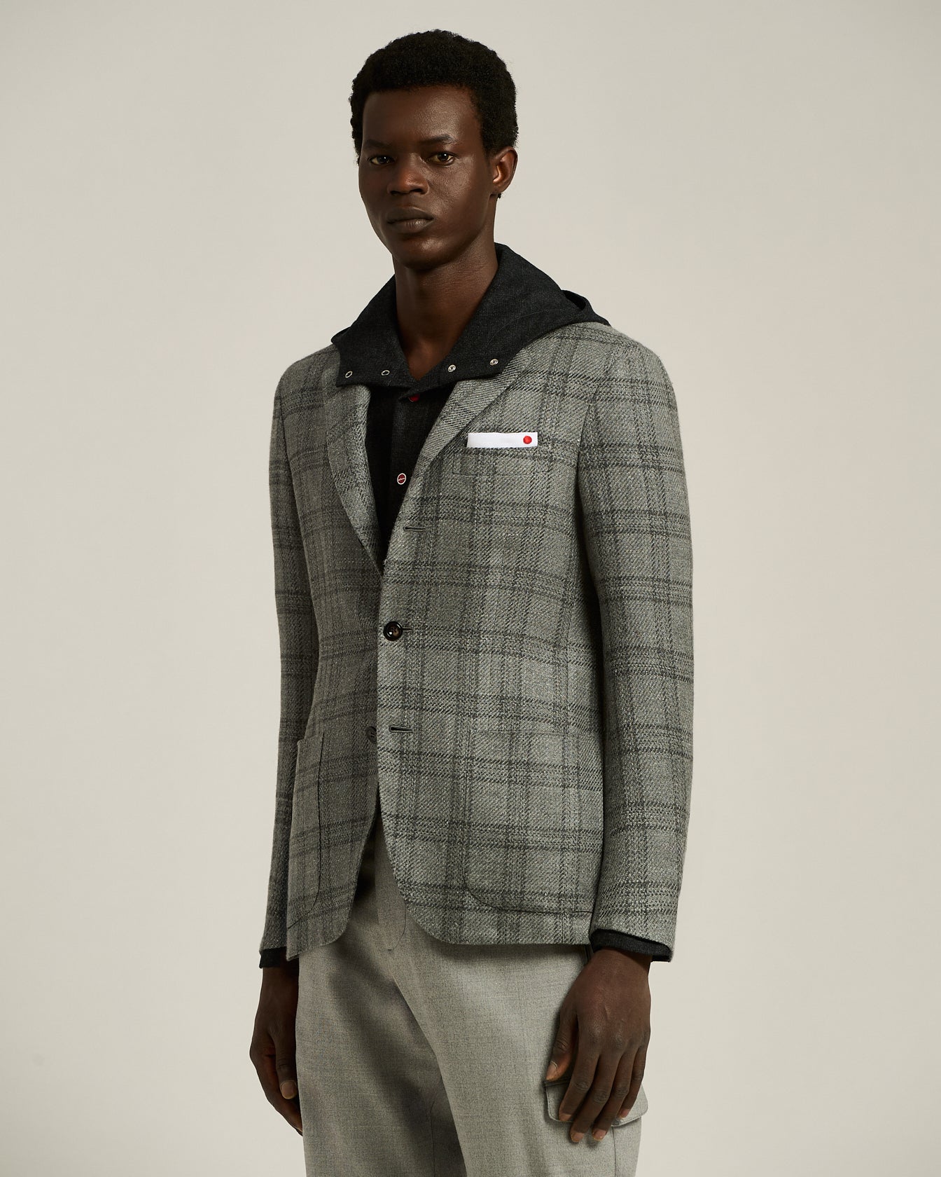 Kiton Jackets Sakko Hellgrau Karo Kaschmir Wolle Gr 50