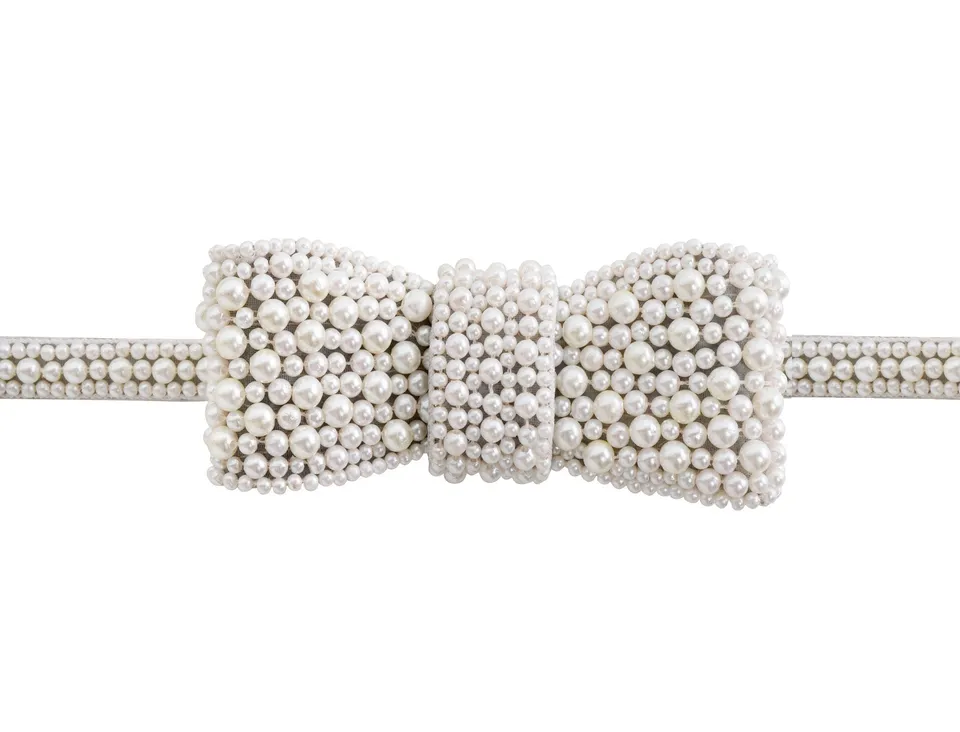 Elizabeth Bower Bow Pearl Belt Braut Gürtel S/M Perle bestickt