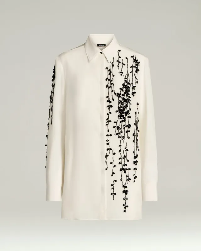 Kiton Silk Satin Hemd weiß Seide Stickerei Gr. 40