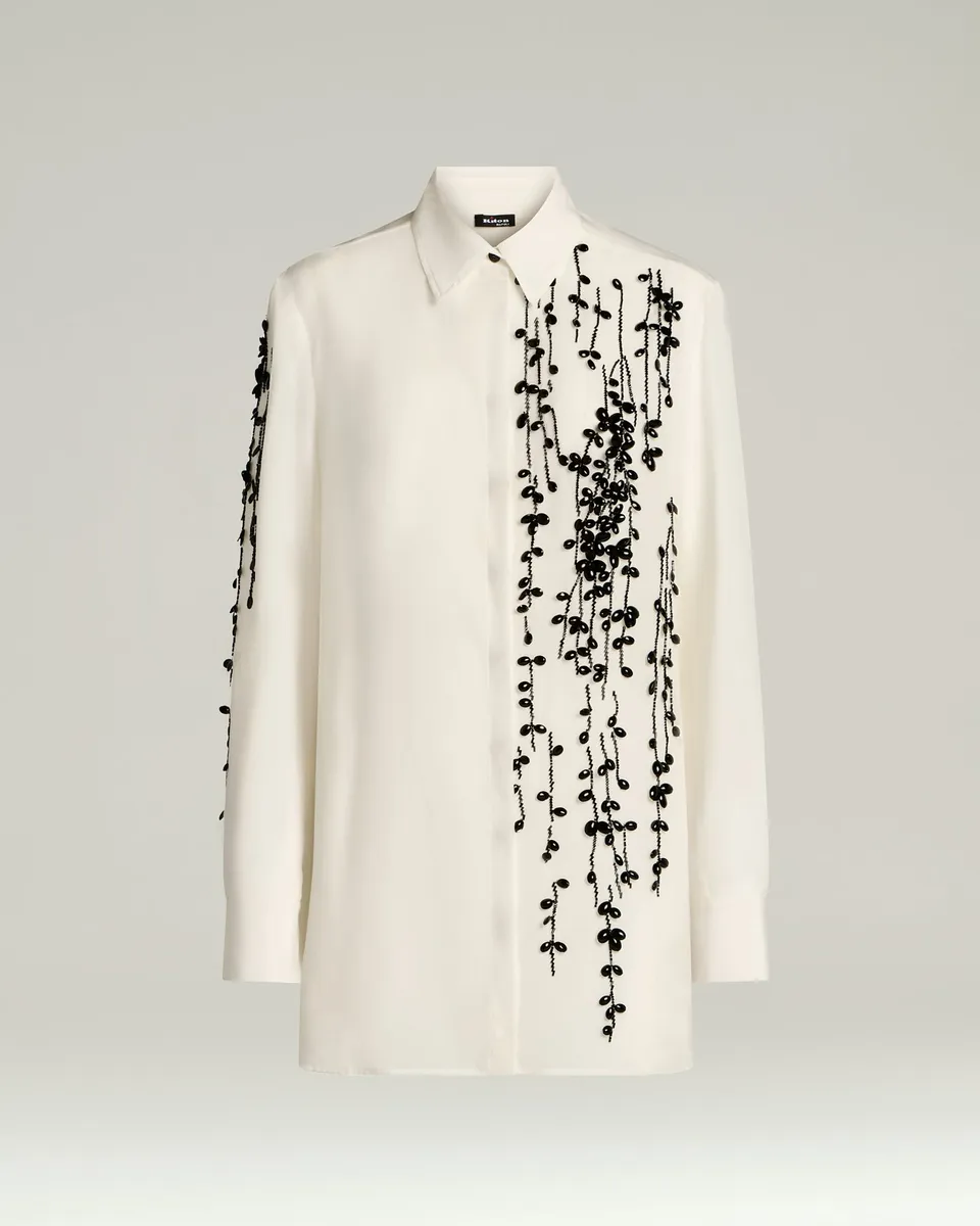 Kiton Silk Satin Hemd weiß Seide Stickerei Gr. 40