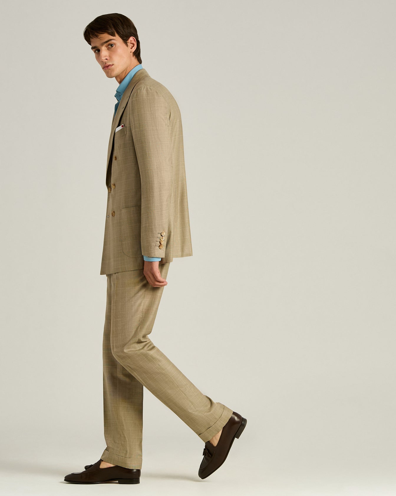 Kiton Suits Anzug zweireihig Braun Wolle-Seide-Leinen