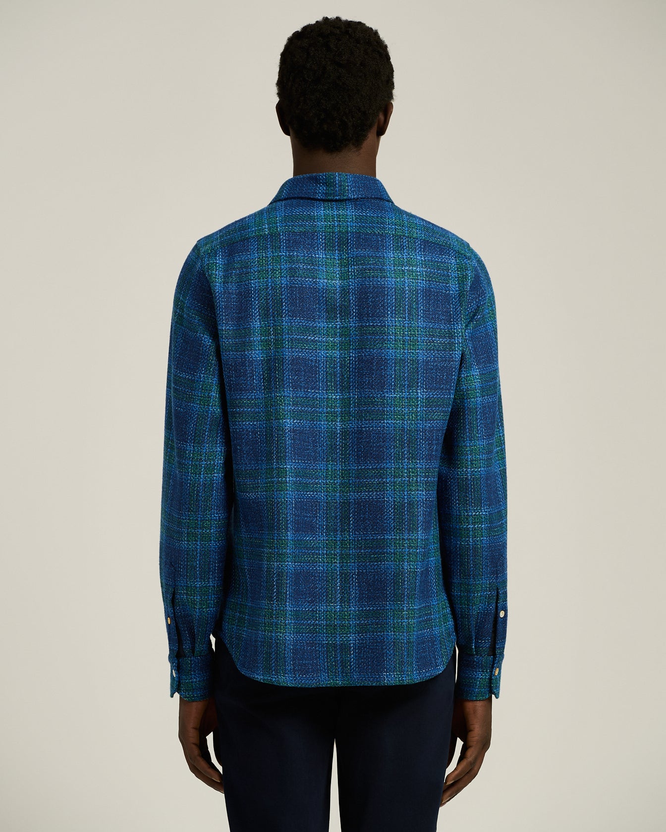 Kiton Shirts Tartan Overshirt Hemd Wolle blau