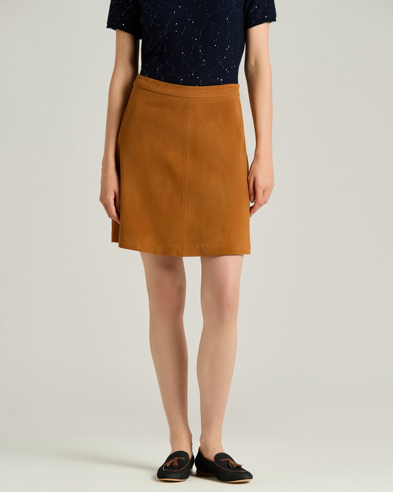 Kiton Trousers Soft Leather Skirt Rock Gr. 40 Camel