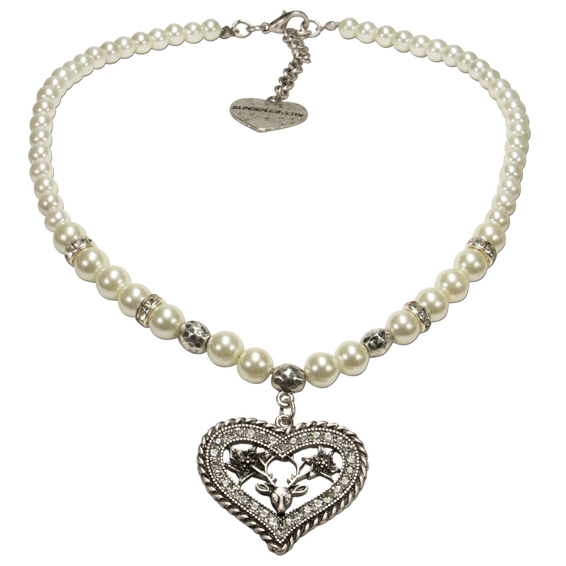 Alpenflüstern DAHEIM DHK162 Dirndlkette Creme Strassherz Hirsch