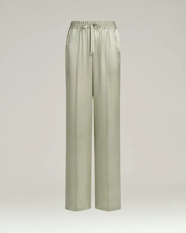 Kiton Fluid Satin Hose grün Seide weit