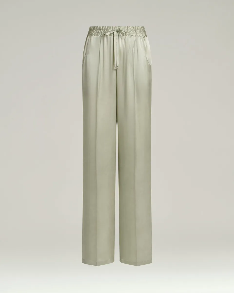 Kiton Fluid Satin Hose grün Seide weit