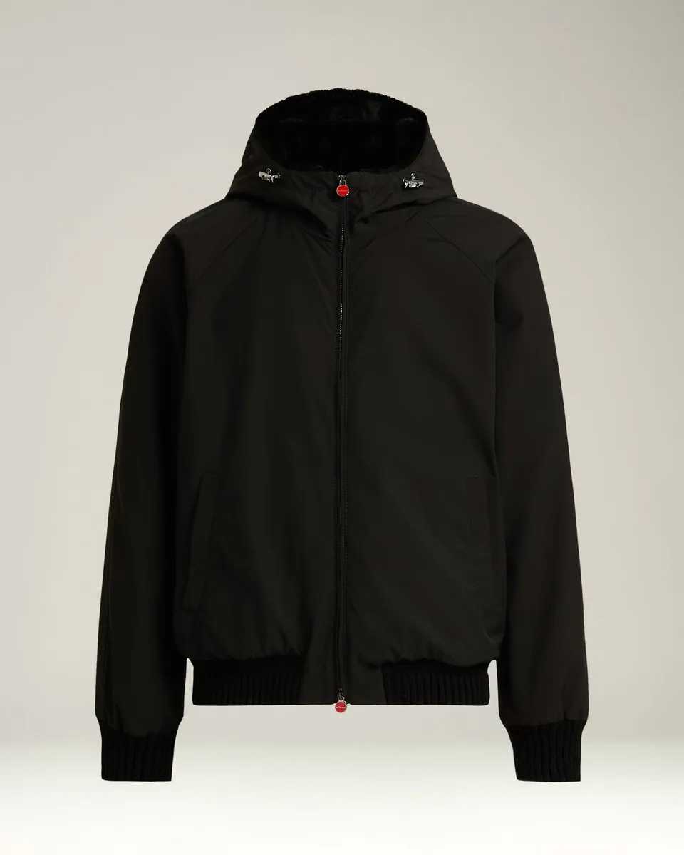 Kiton Outerwear Kapuzenjacke Wolle Pelz schwarz Herren