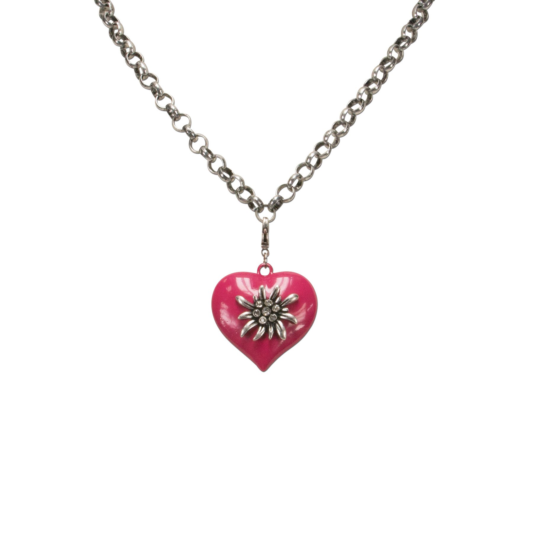 Alpenflüstern DAHEIM Edelweiß-Herz Anhänger pink Strass
