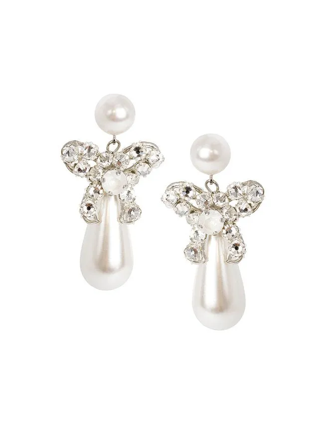 Elizabeth Bower Bowtiful Tropfen Ohrringe Perlen Rhodium
