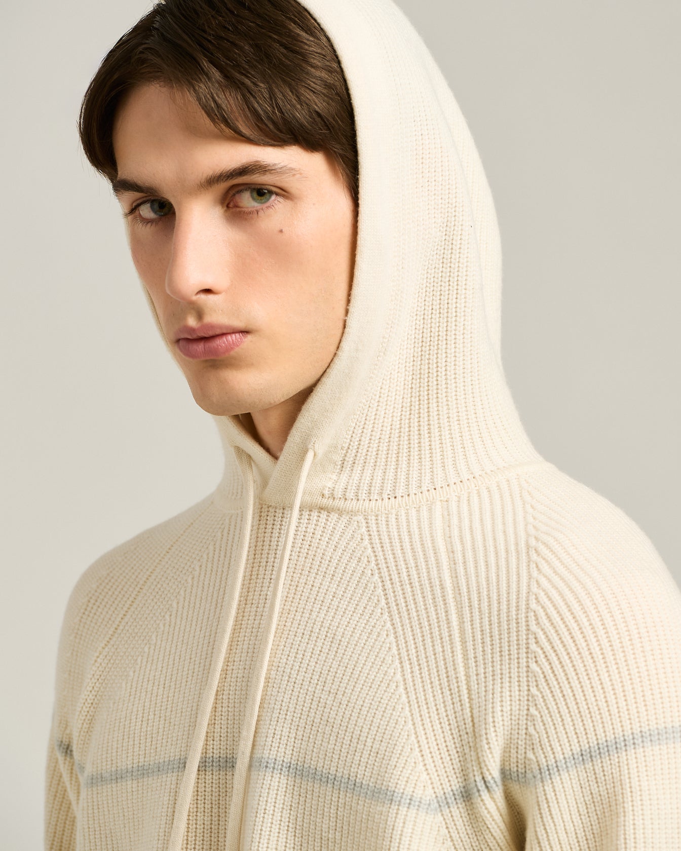 Kiton Hoodie Cashmere Weiß Kapuze Rippe Pure Cashmere