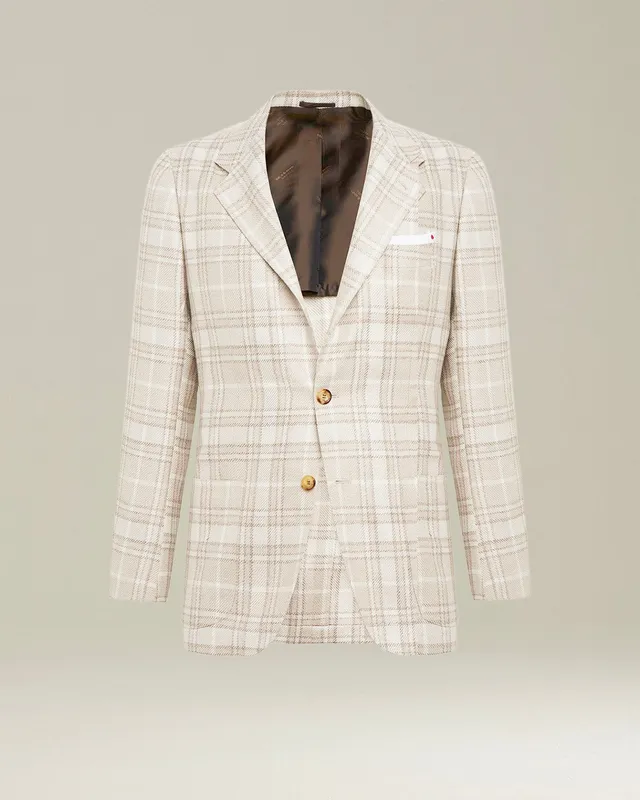 Kiton Sakko Wolle-Kaschmir Tartan beige Einreiher Gr. 50