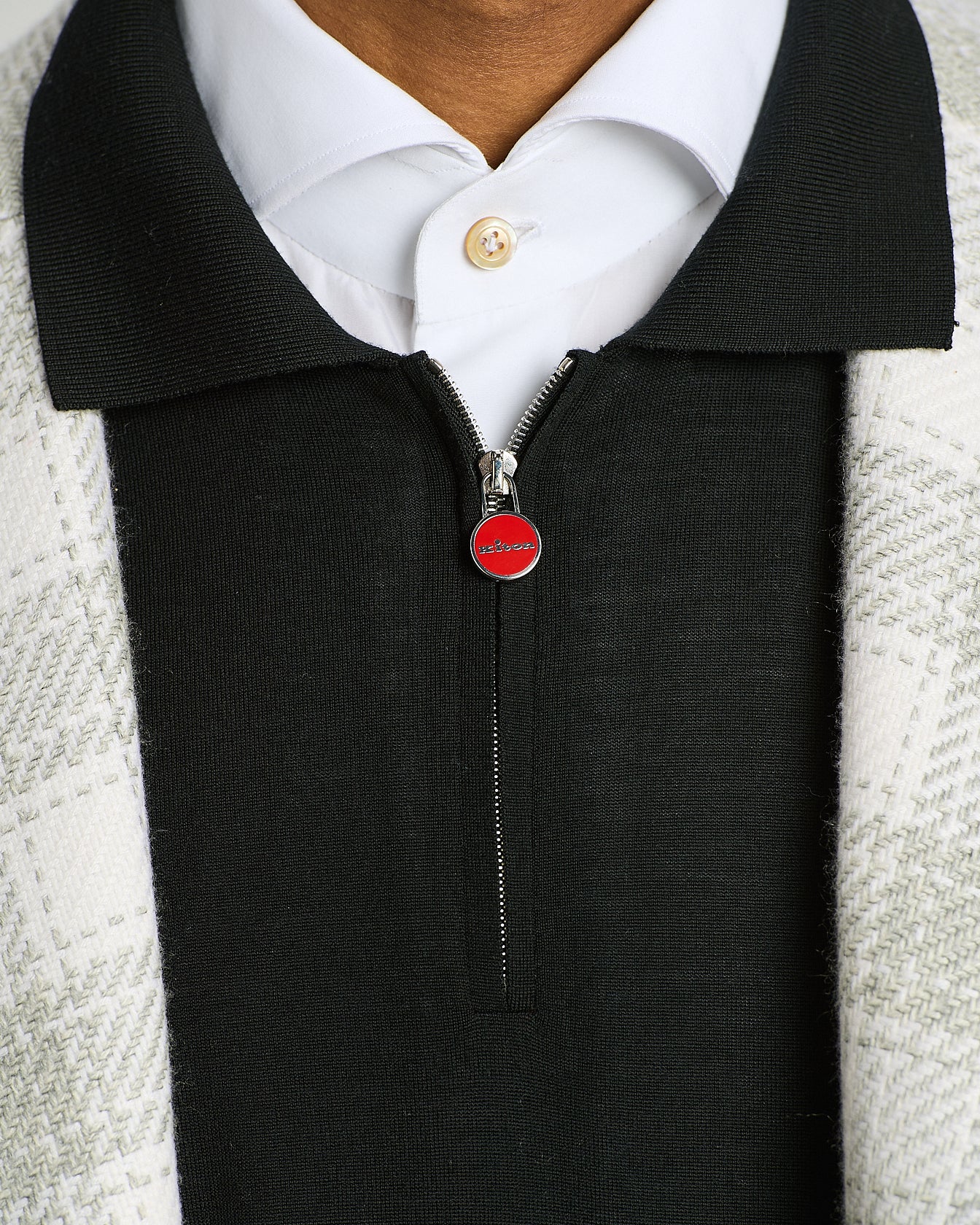 Kiton Zip-Polo Wollstrick schwarz Gr.M Langarm