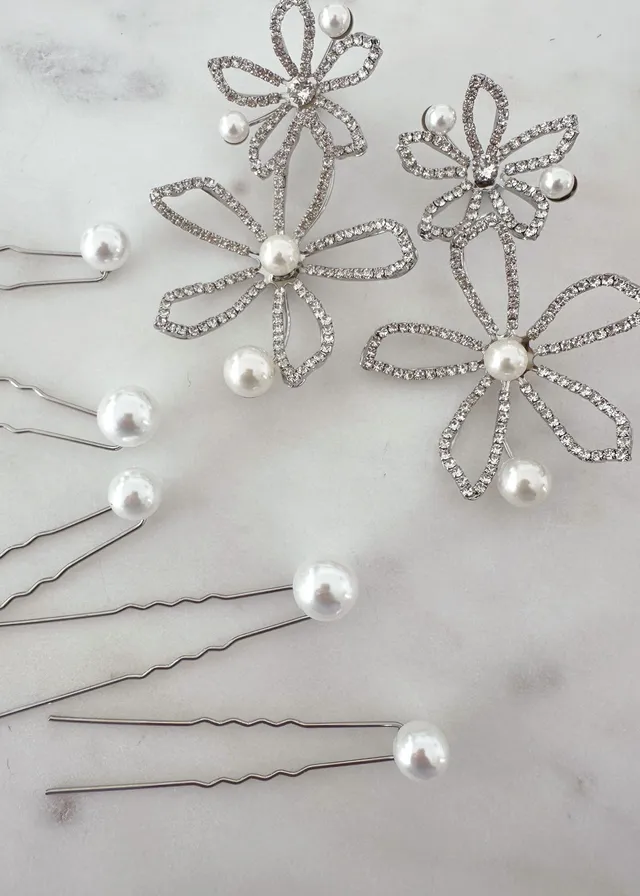 Elizabeth Bower Floral Pearl Statement Set Schmuckset Rhodium