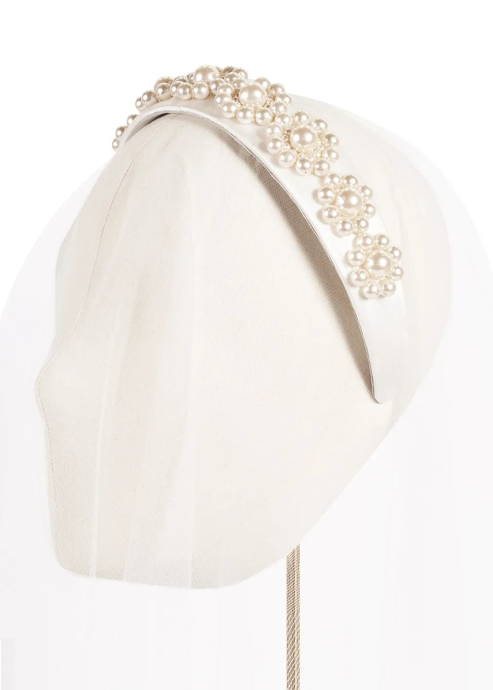 Elizabeth Bower Pearl Rosette Haarreif Perlen Satin