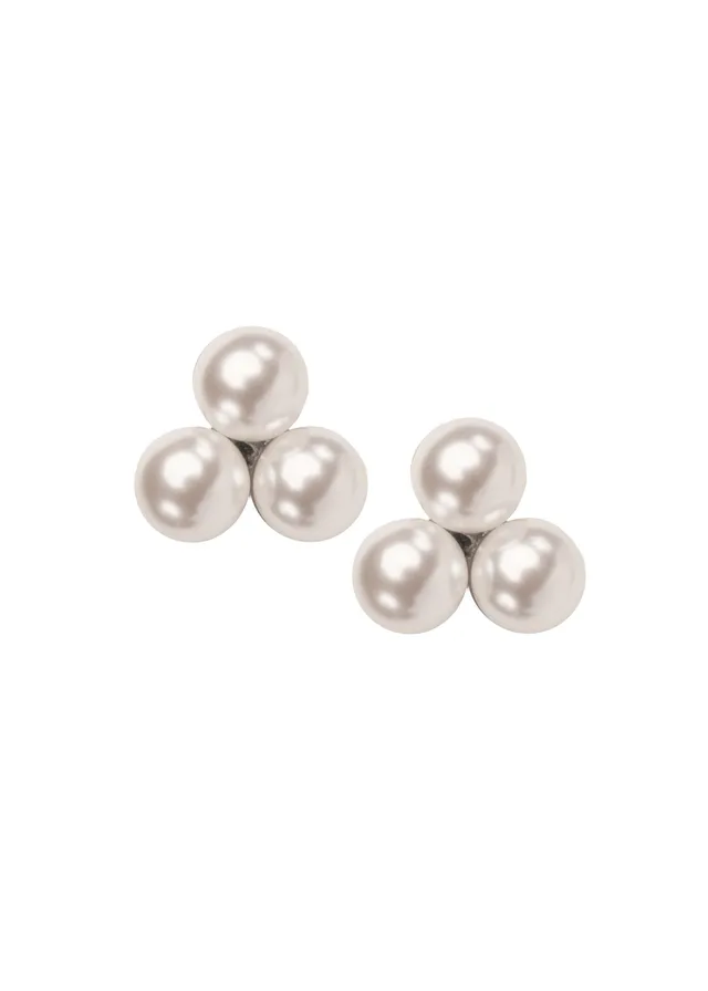 Elizabeth Bower Pearl Triplet Ohrstecker Rhodium Kristall