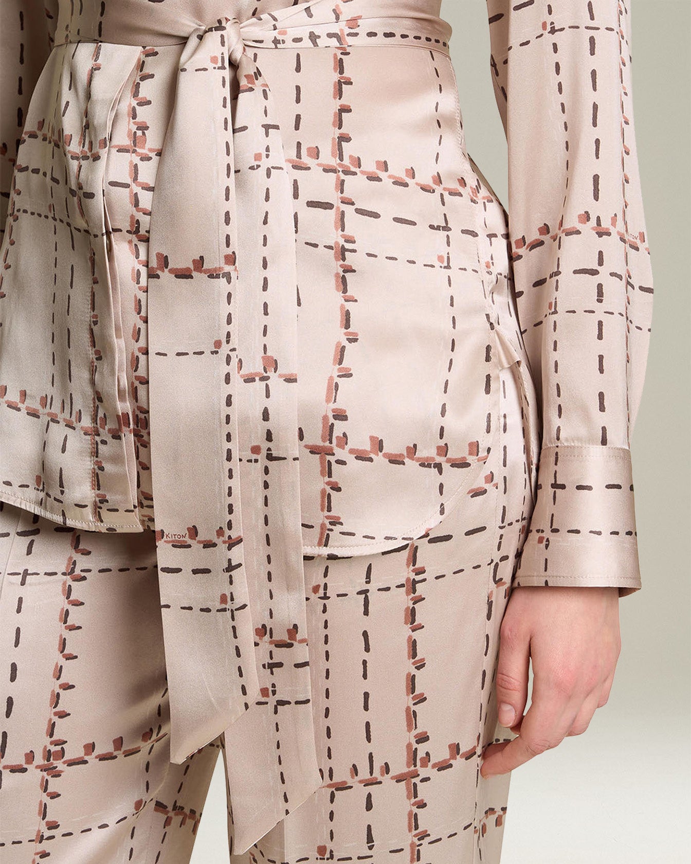 Kiton Printed Silk Shirt Seidenhemd Geometrisch mit Schal