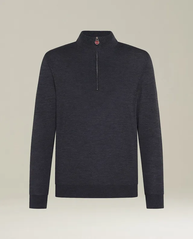 Kiton Knitwear Wollpullover Anthrazit mit Halbreissverschluss