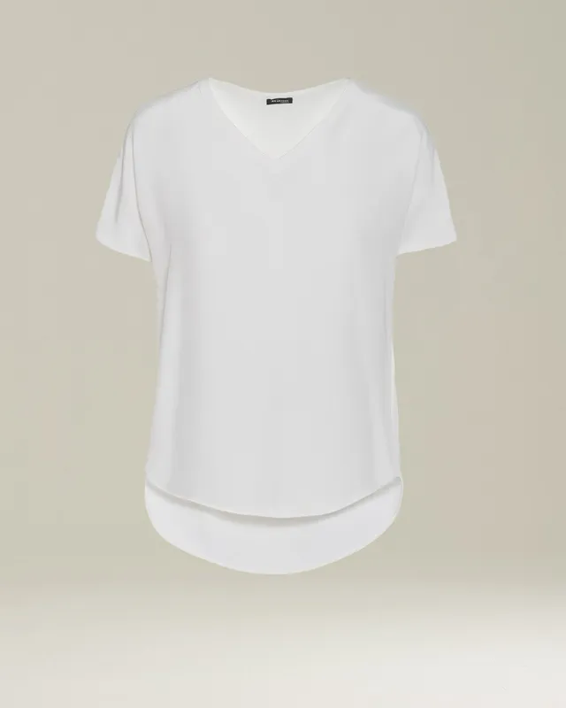 Kiton Essentials Seiden T-Shirt Weiß V-Ausschnitt 42