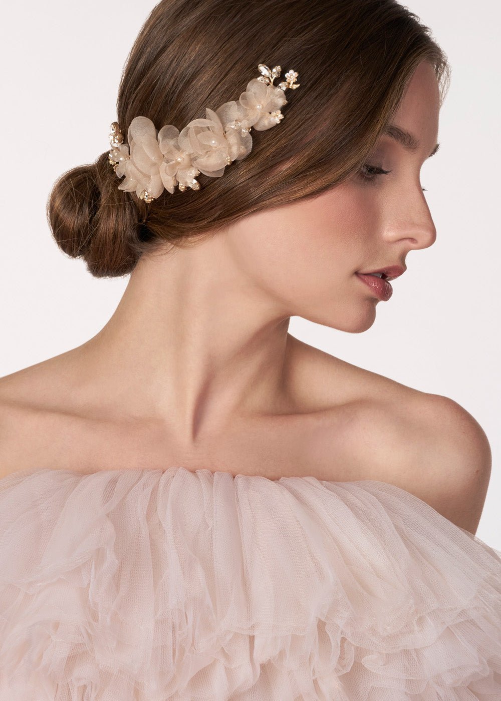 Elizabeth Bower Fabrique Haarkamm Seide Rhodium Ivory