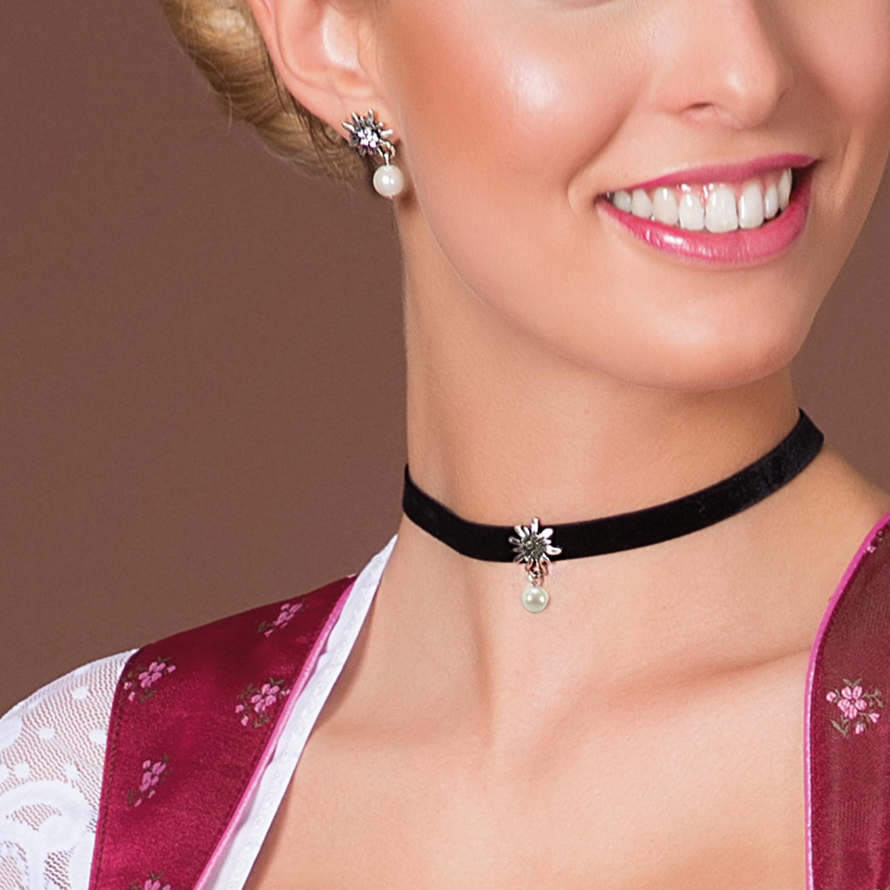 Alpenflüstern DAHEIM SET060 Schmuckset Kropfband+Ohrhänger schwarz