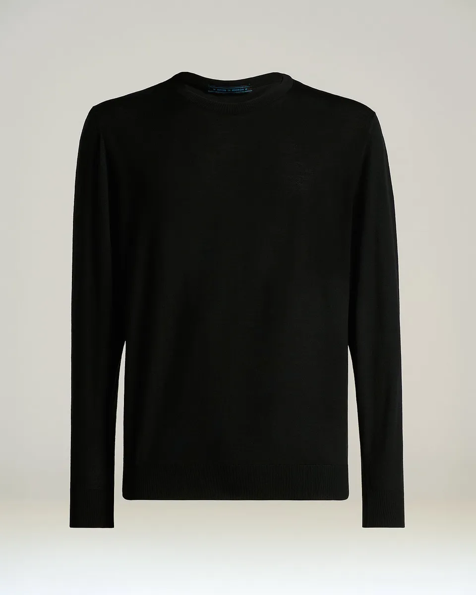Kiton Knitwear BLACK WOOL CREW-NECK Pullover Wolle schwarz L