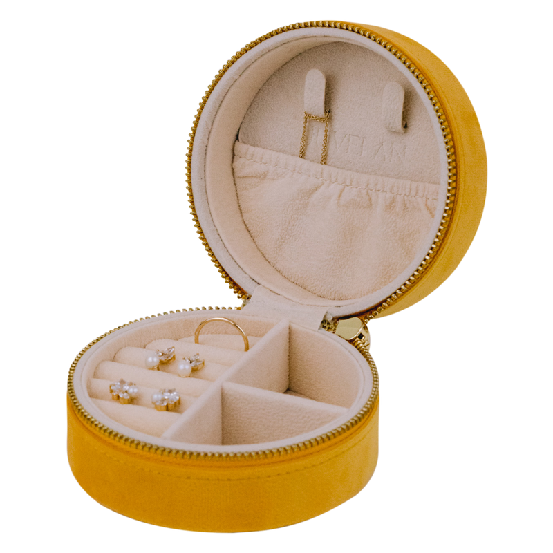 Juvelan Jewelry Case Round Schmucketui Groß Samt 10,5 cm